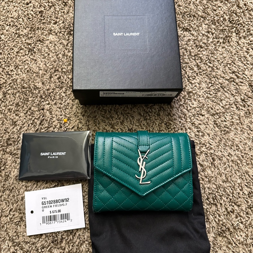 Saint Laurent Green Quilted Leather Envelope Wallet